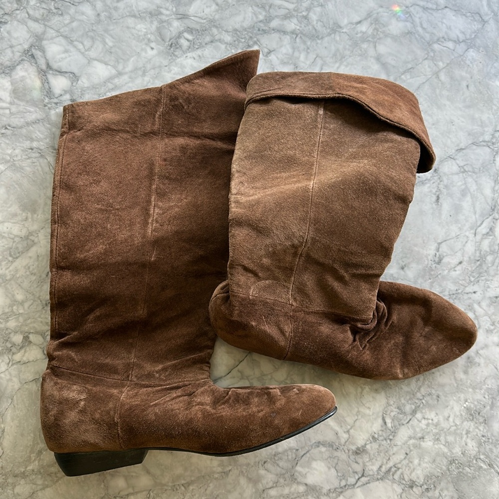 Suede knee high foldover boots